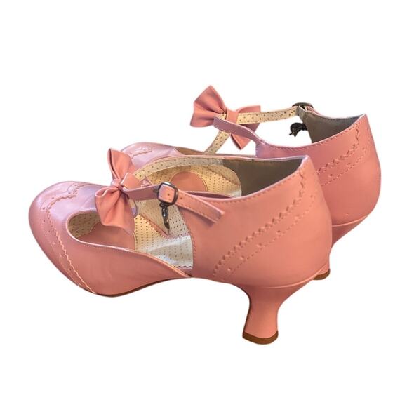 Women 11 Pinup Pin-Up Couture Flapper Pink T-Strap Kitten Heels Pumps Retro - Picture 3 of 10